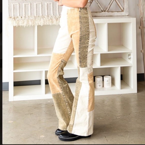 π $59 STARTS #206 Oli & Hali Corduroy Flare Pants Retro Colorblock Jeans - Picture 5 of 5